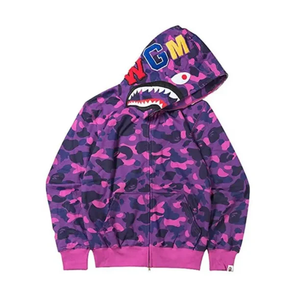 Bape Abc Camo Shark Full Zip Purple Hoodie