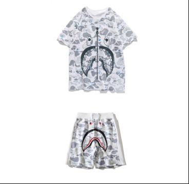 BAPE SPACE CAMO SHARK T SHIRT SHORTS SET