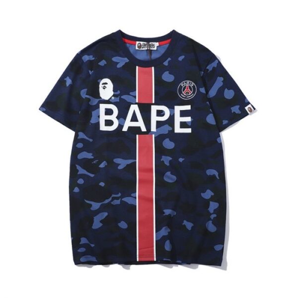 Bape Letter Red Vertical Bar Printed T-Shirt