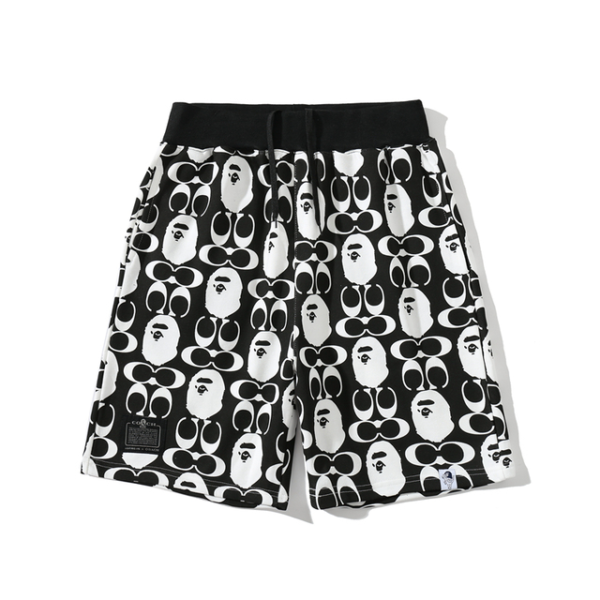 MR. BATHING APE BLACK & WHITE CAMO SHORTS MENS